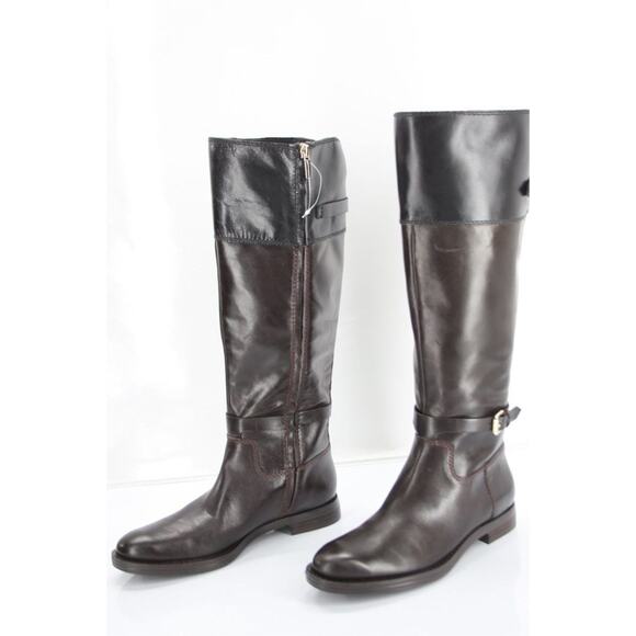Enzo Angiolini Eero Black Brown Leather Tall Riding Boots Size 7 New Womens Knee - Picture 5 of 10